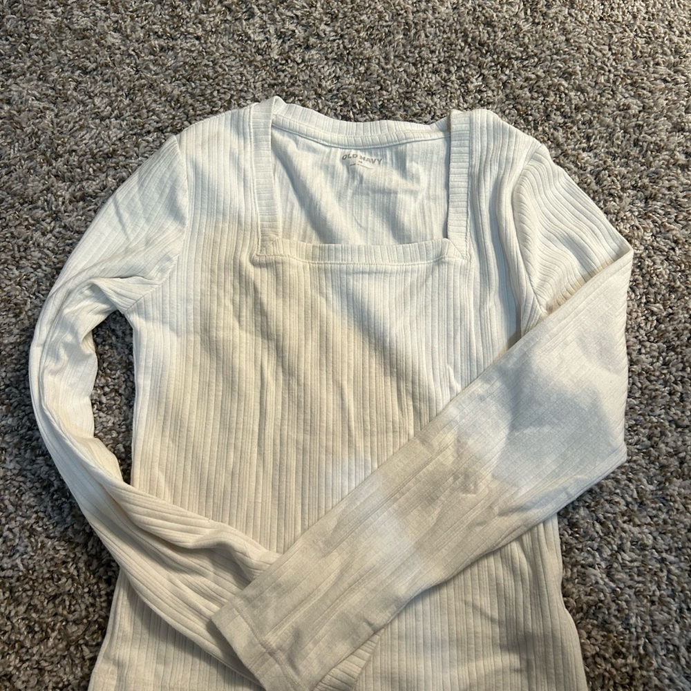 Old Navy Cream Ribbed Long Sleeve Top